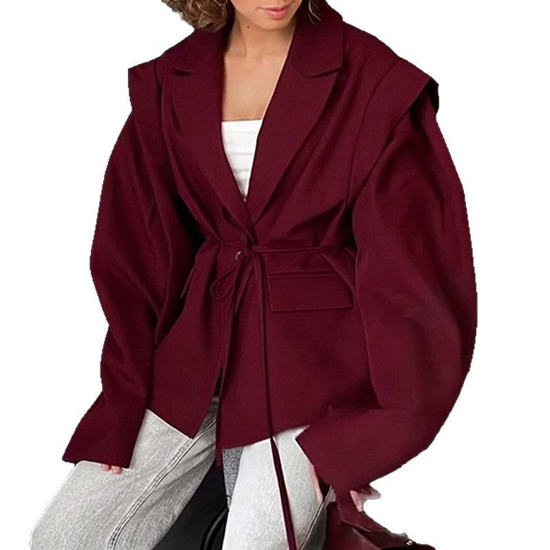Women's Tie Waist Blazer Oversized Casual Jacket