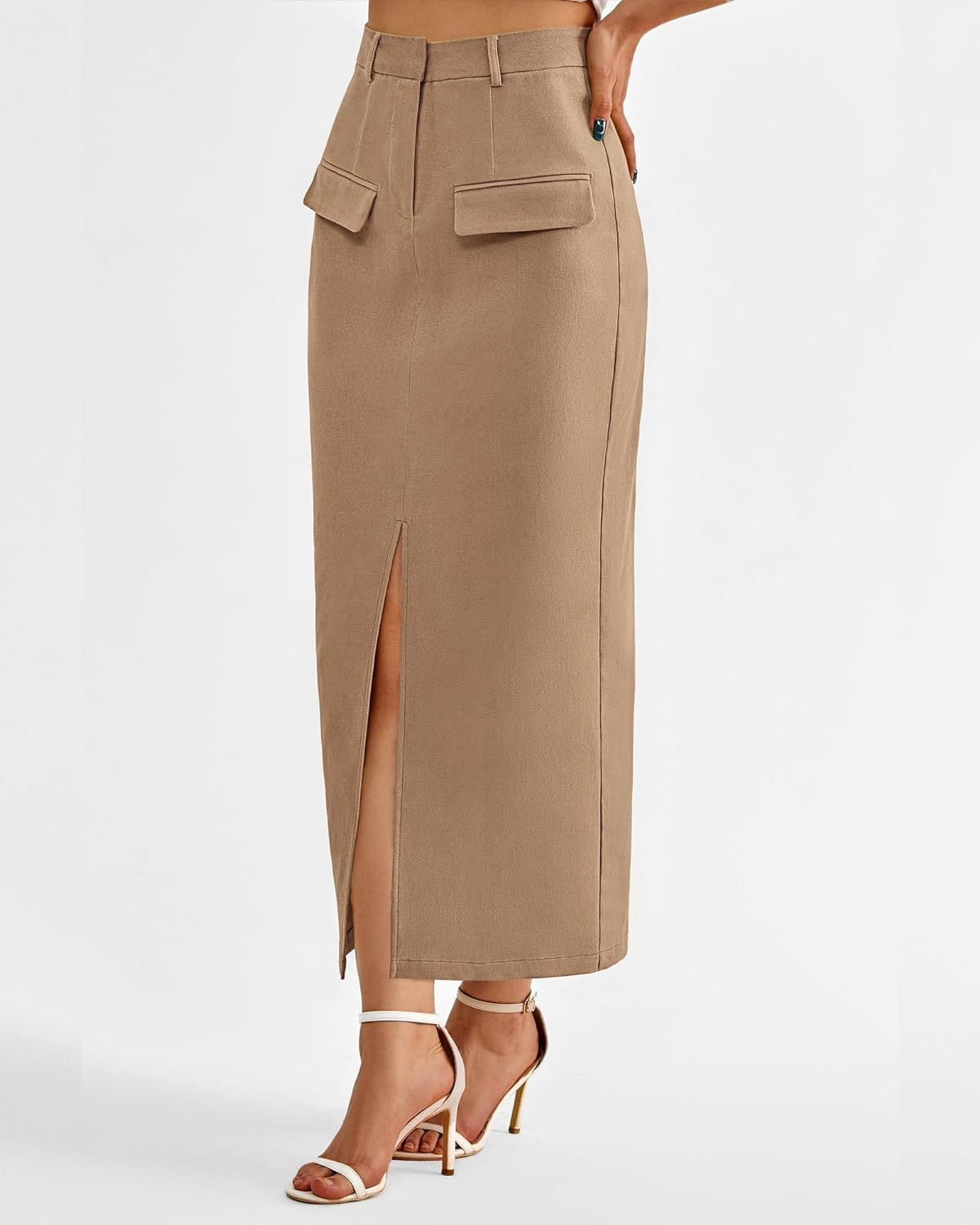Elegant High Waist Midi Skirt with Front Slit