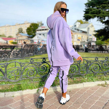 Women's Oversized Letter Print Zip Hoodie Jogger Set