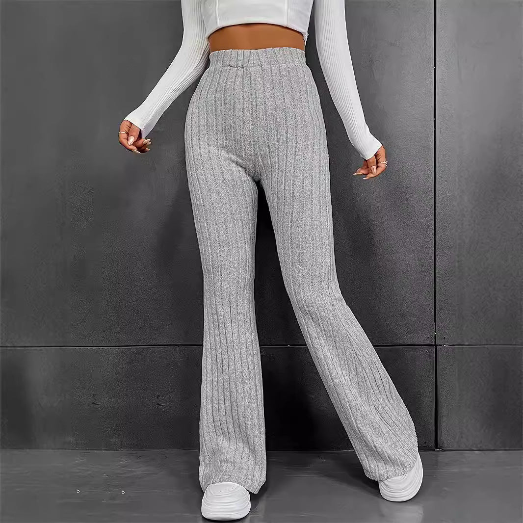 Women's High Waisted Ribbed Flare Pants Fleece Lined Casual