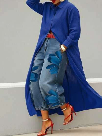 Women's Oversized Maxi Shirt Dress Button Down Long Sleeve