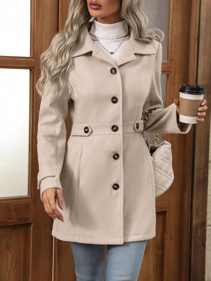 Women's Wool Blend Lapel Coat Slim Fit Mid-Length
