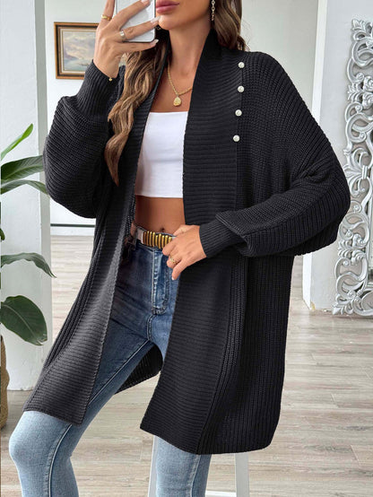 Women's Solid Color Loose Sweater Pearl Bead Women's Cardigan Jacket