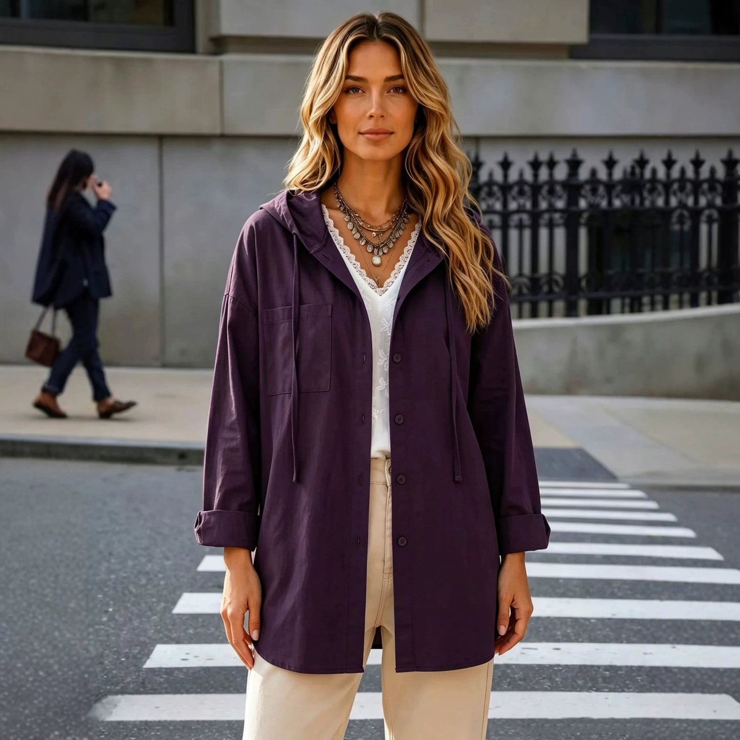 Women's Oversized Hooded Utility Button Up Shacket