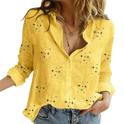 Women's Star Print Button Down Shirt Long Sleeve Loose Fit