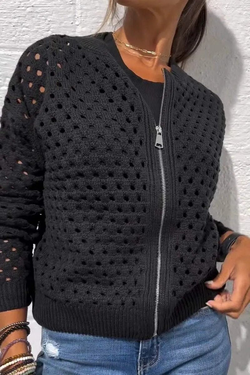 Women's Crochet Zip Up Cardigan Lightweight Jacket