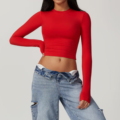 Women's Fitted Long Sleeve Crop Top Athletic Workout Shirt