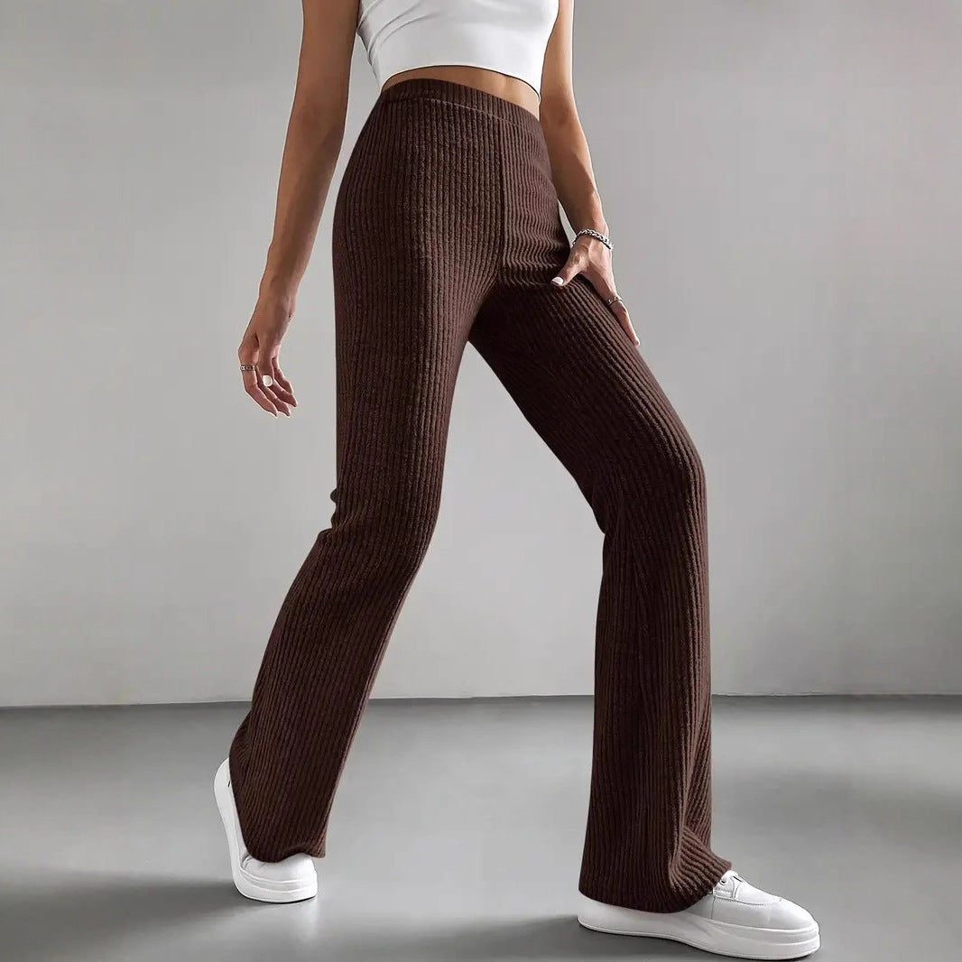 Women's High Waist Ribbed Knit Flare Pants Stretchy Casual
