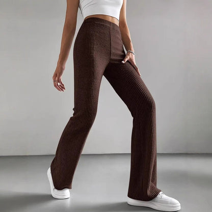 Women's High Waist Ribbed Knit Flare Pants Stretchy Casual