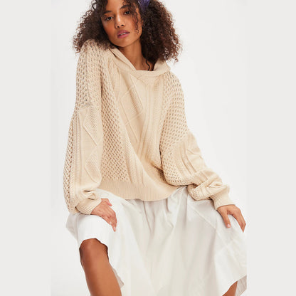 Women's Oversized Hooded Cable Knit Sweater