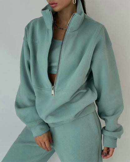 Women's Oversized Fleece Quarter Zip Sweatsuit Set