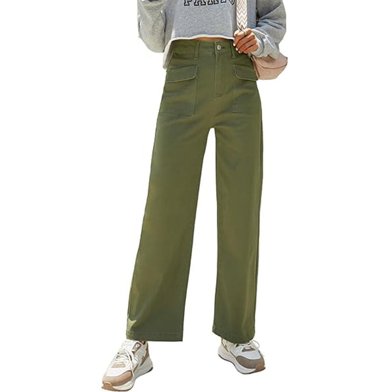 High-Waisted Loose Fit Cargo Pants with Pockets for Women