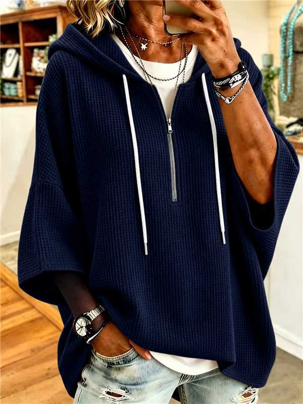 Women's Oversized Waffle Knit Quarter Zip Hoodie