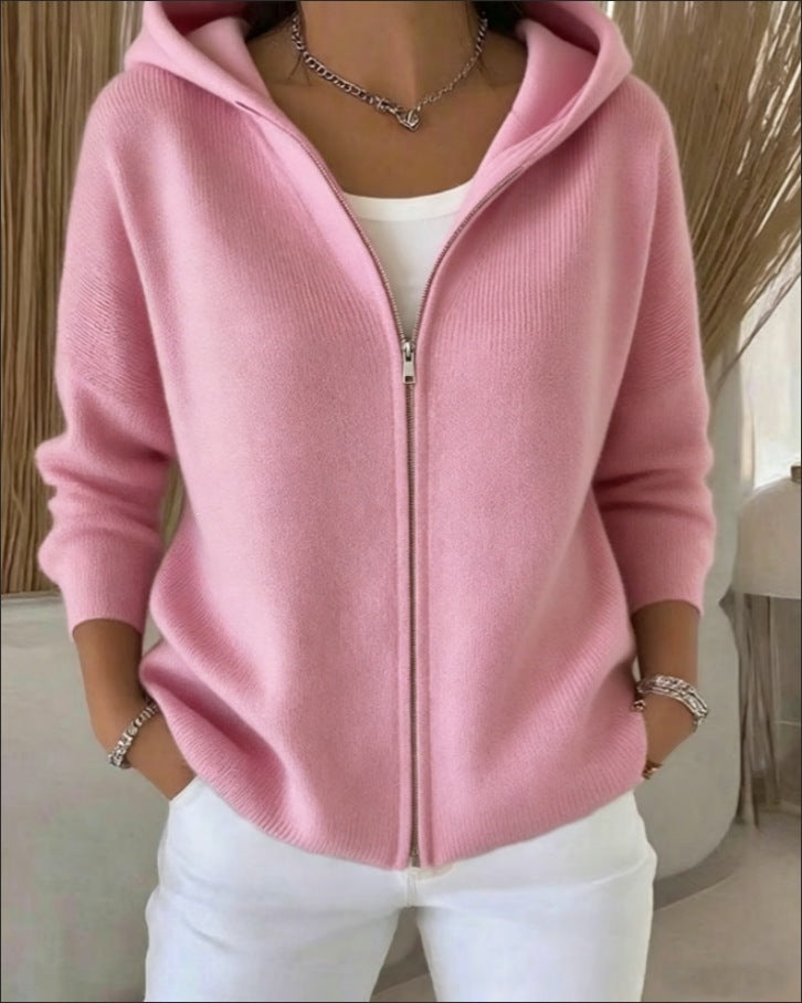 Women's Oversized Hooded Zip Cardigan Sweater Solid
