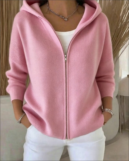 Women's Oversized Hooded Zip Cardigan Sweater Solid