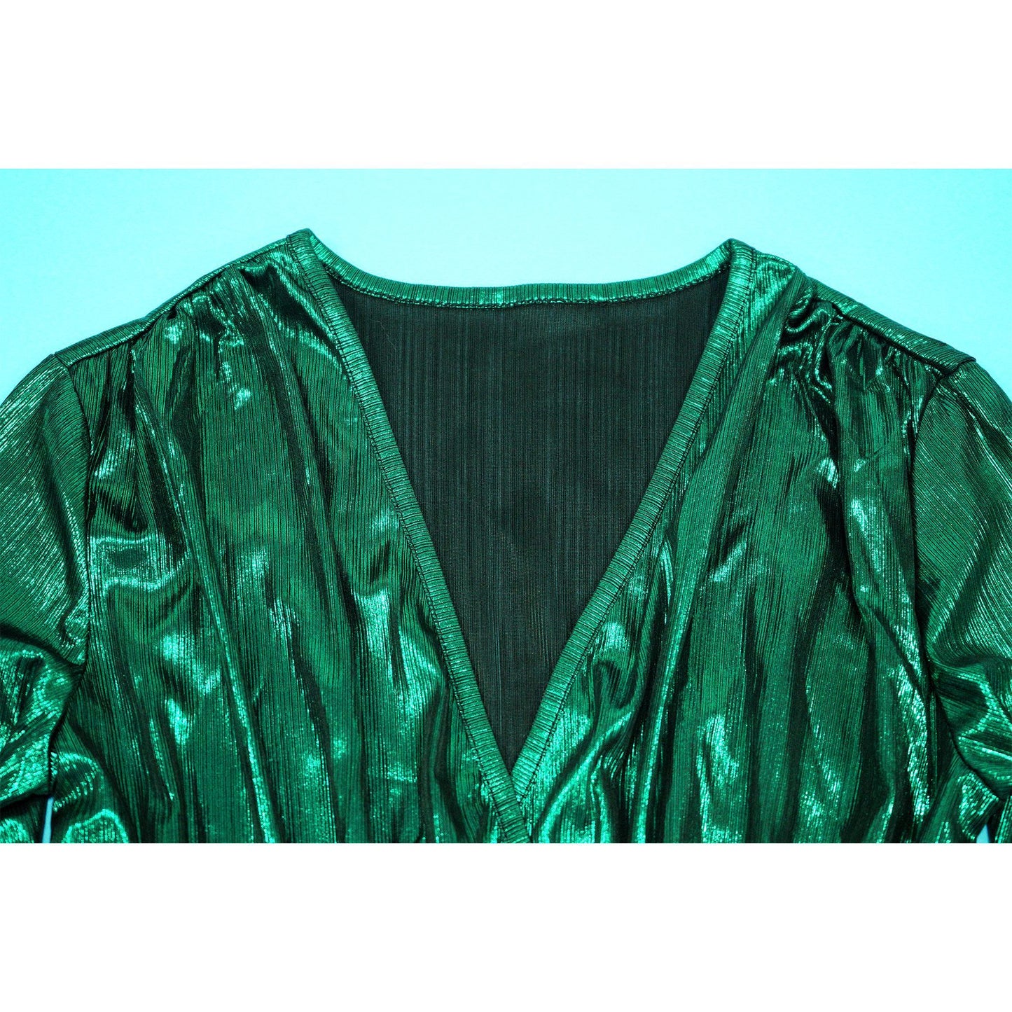 Sexy Metallic V-Neck Long Sleeve Flare Jumpsuit