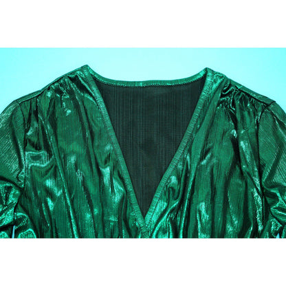Sexy Metallic V-Neck Long Sleeve Flare Jumpsuit