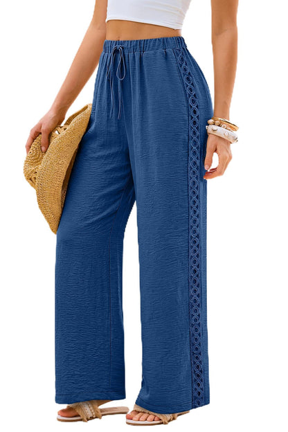 Women's Lace Trim Wide Leg Drawstring Casual Pants