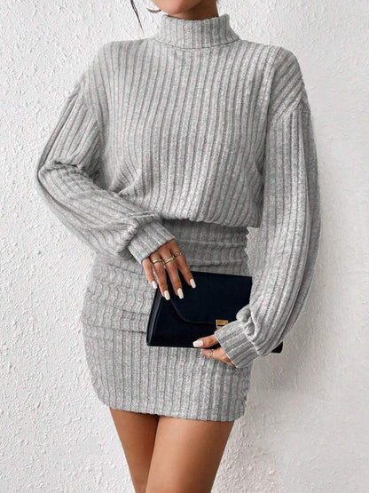 Long Sleeve Ribbed Mock Neck Bodycon Mini Dress
