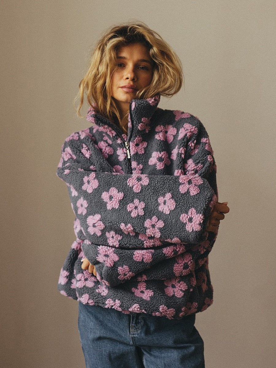 Women's Floral Fleece Quarter Zip Pullover