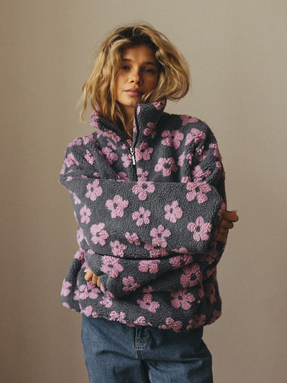 Women's Floral Fleece Quarter Zip Pullover