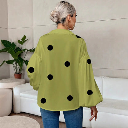 Black V Neck Lantern Sleeve Blouse Loose Fit Top