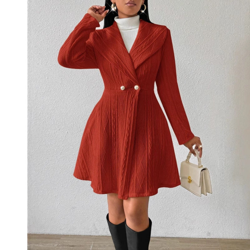 Women's Fitted Flared Textured Lapel Midi Coat
