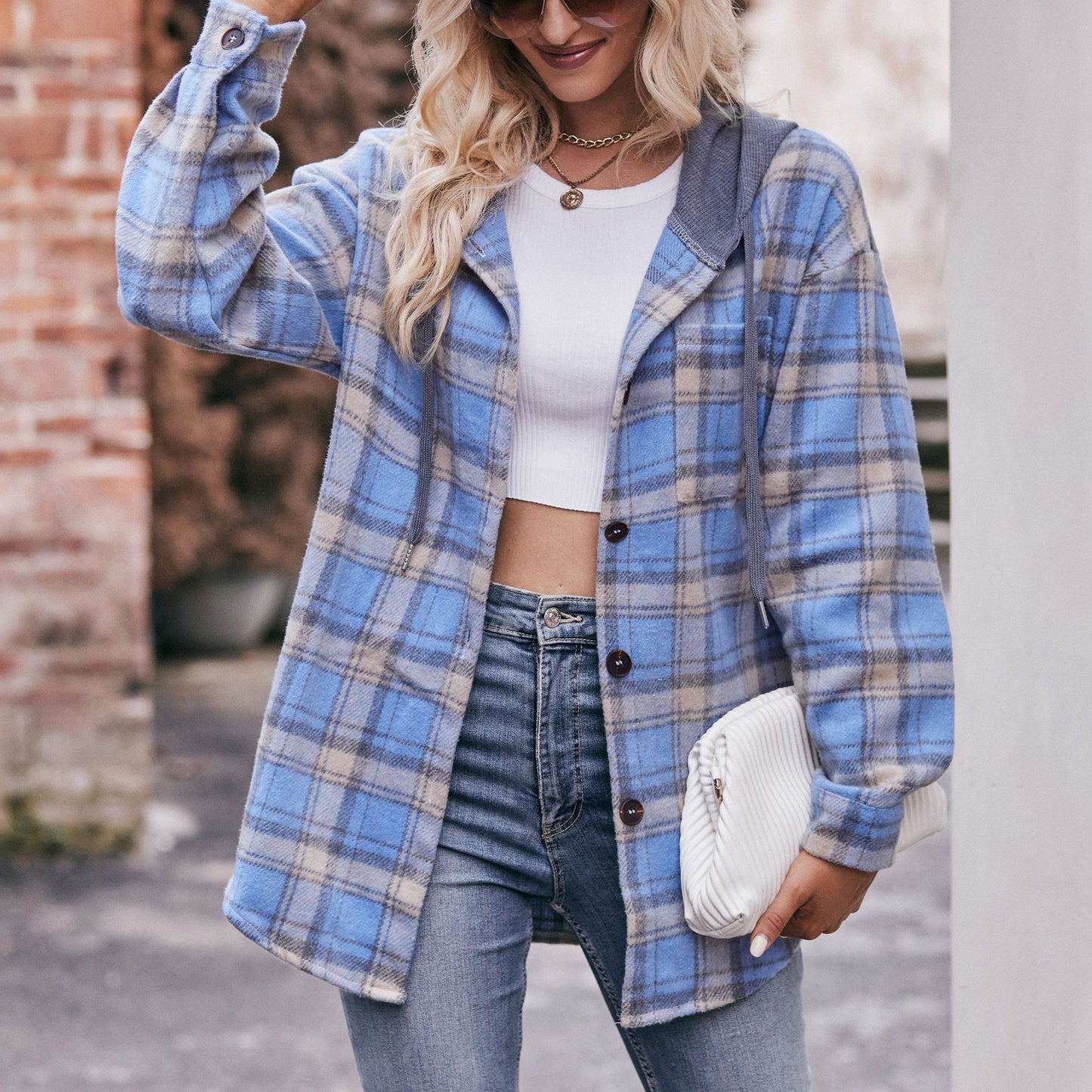 Plaid Hooded Shacket Jacket Oversized Fall Flannel Coat