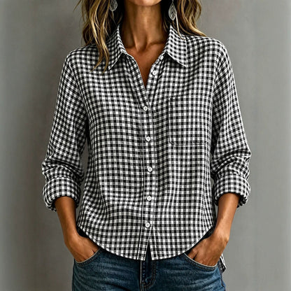 Women's Plaid Button Down Shirt Long Sleeve Collared Top