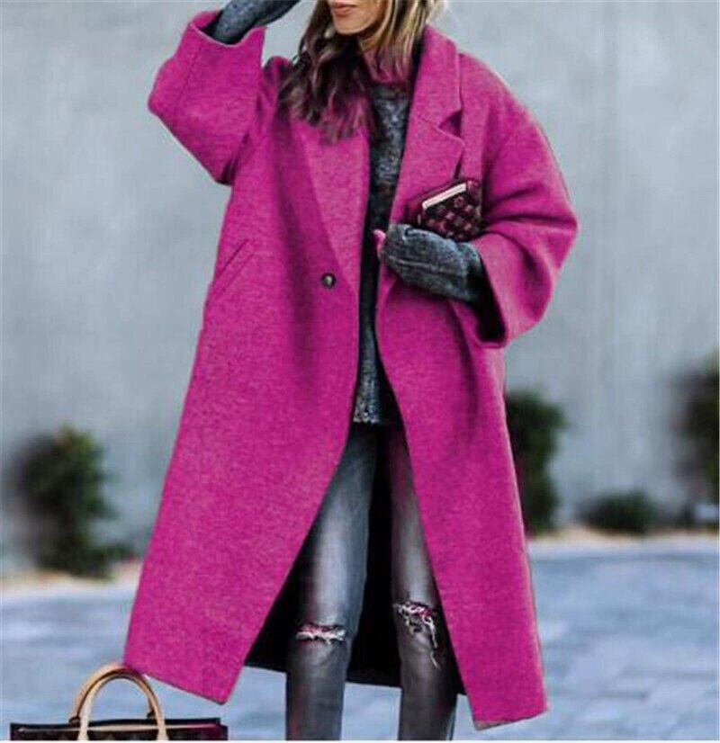 Women's Oversized Long Wool Coat Lapel Single Button