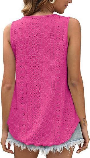 Eyelet Knit Tank Top Sleeveless Loose Fit Summer Top
