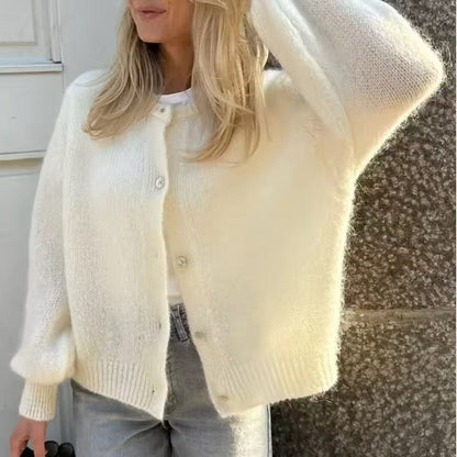 Oversized Pastel Crew Neck Button Front Knit Cardigan