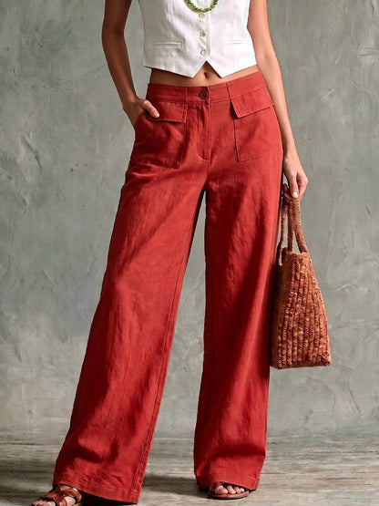Women Cotton Linen High Waisted Wide Leg Casual Pants