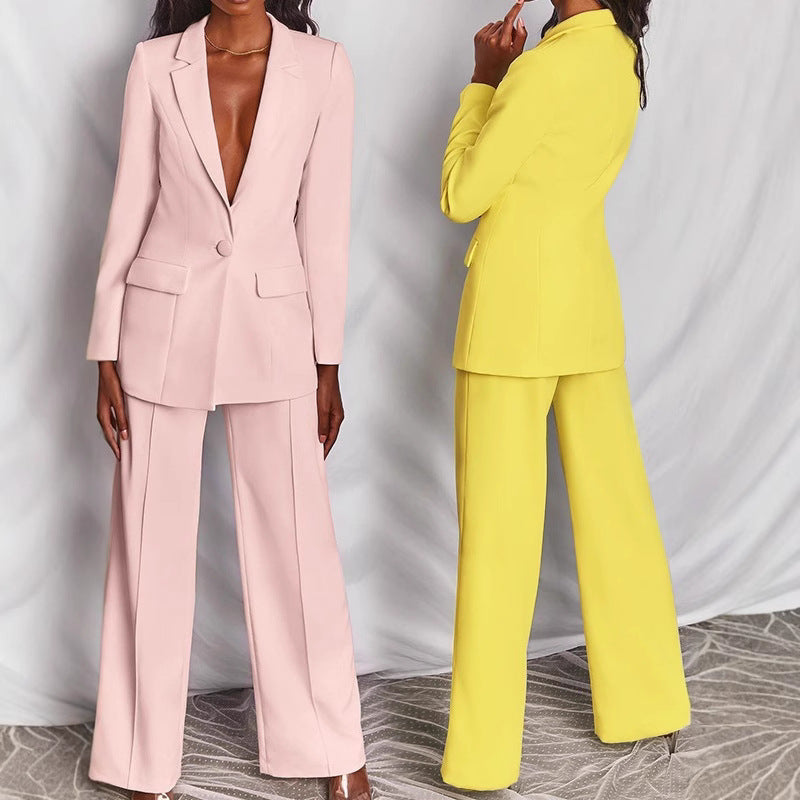 Women's Business Casual Blazer & Wide Leg Pants Suit