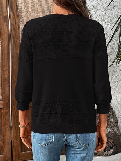 2025 Summer Hollow Knit V-Neck Cardigan with 3/4 Sleeves