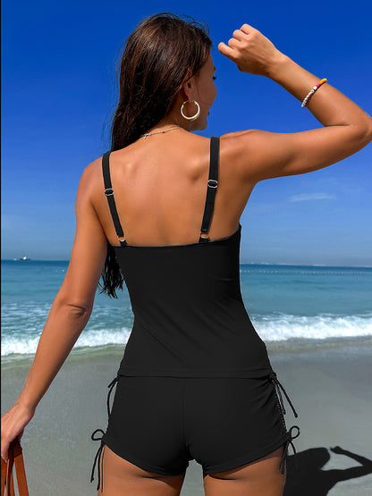 Floral Tankini Set with Shorts Sporty Modest Swimwear