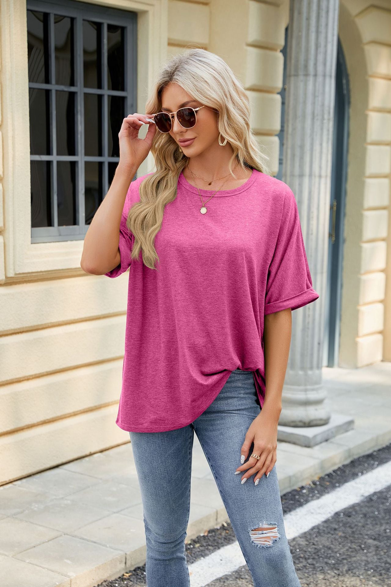 Loose Fit Crew Neck Short Sleeve Casual Basic Tee