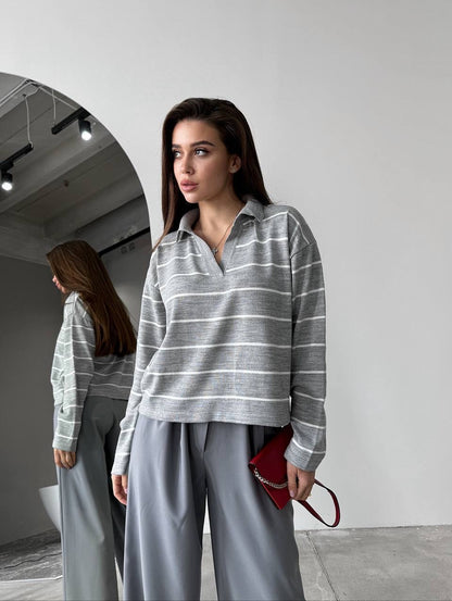 Women's Oversized Striped V-Neck Knit Sweater