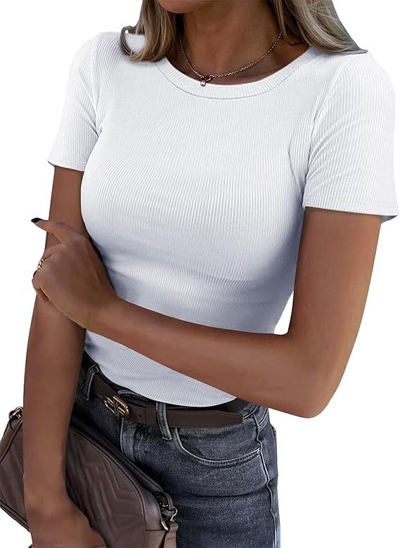 Women's Ribbed Long Sleeve Crew Neck Fitted Tee
