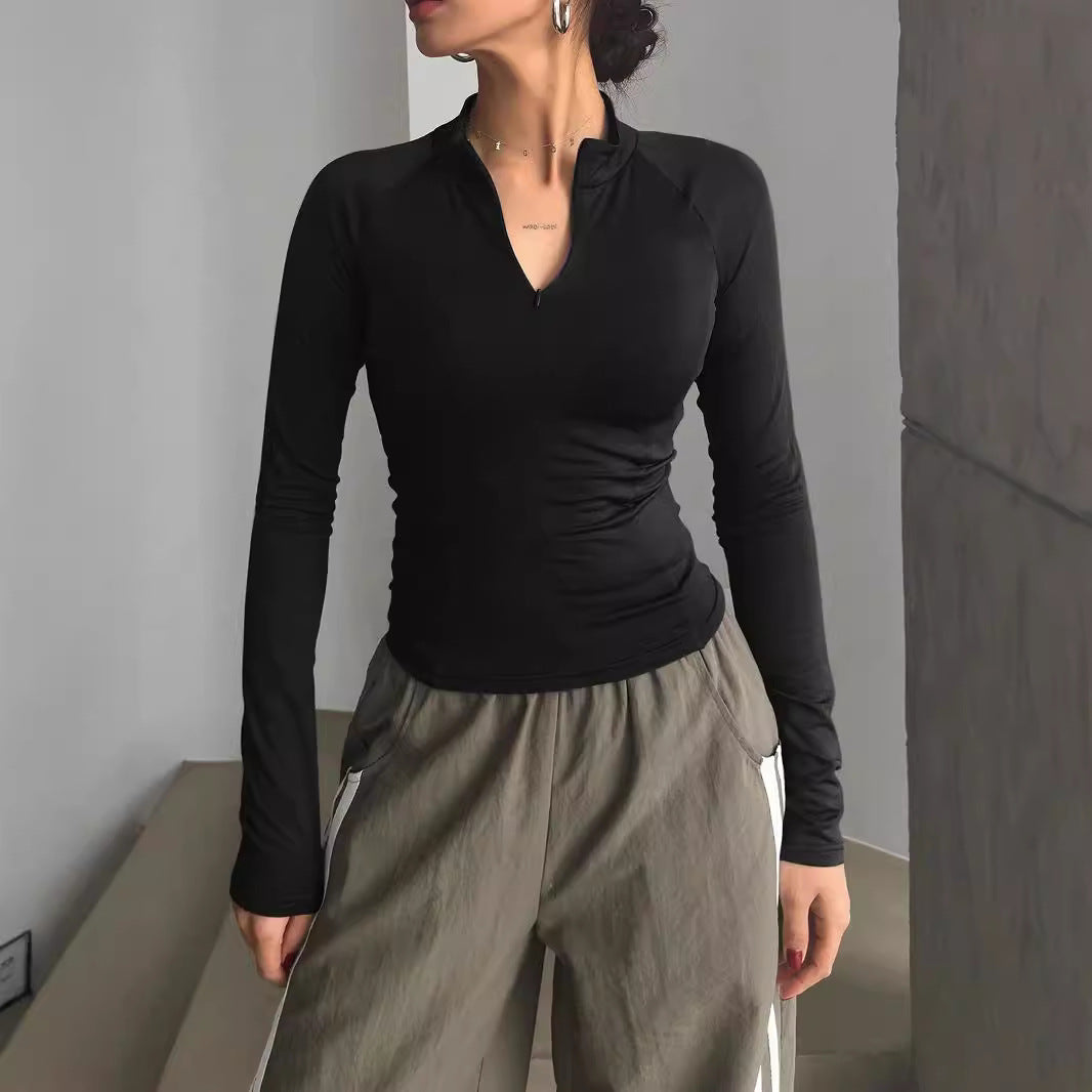 Women's Y2K Quarter Zip Long Sleeve Cropped Top