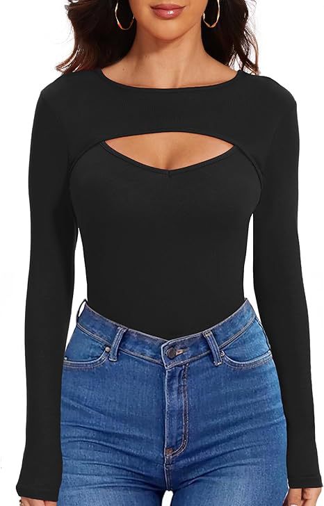 Sexy Cutout Ribbed Long Sleeve Fitted Top