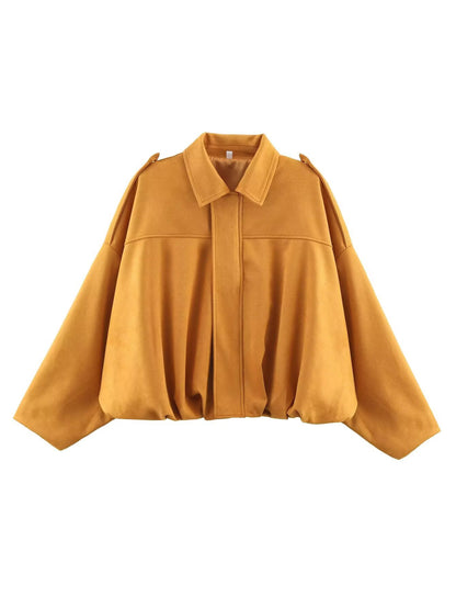Womens Oversized Faux Suede Collared Zip Jacket