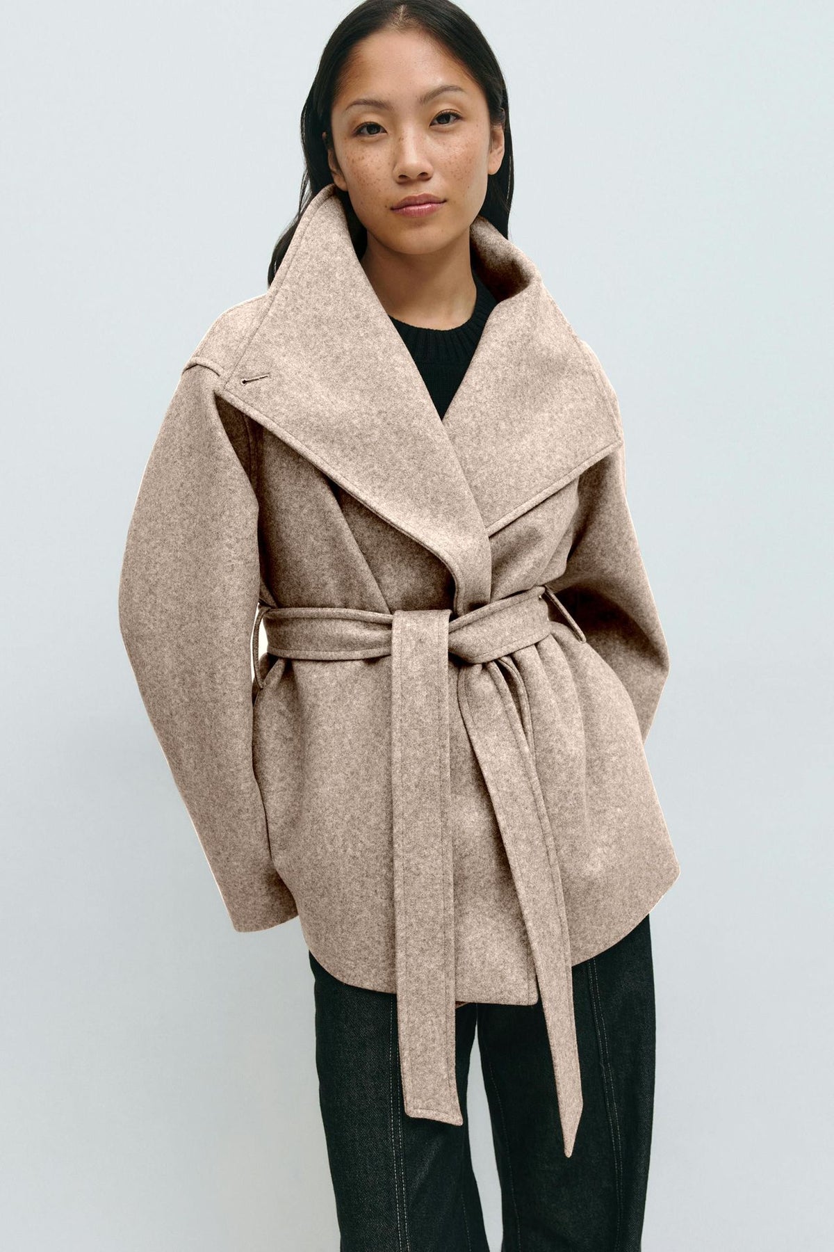 Women's Wool Blend Wrap Coat Belted Thick Midi