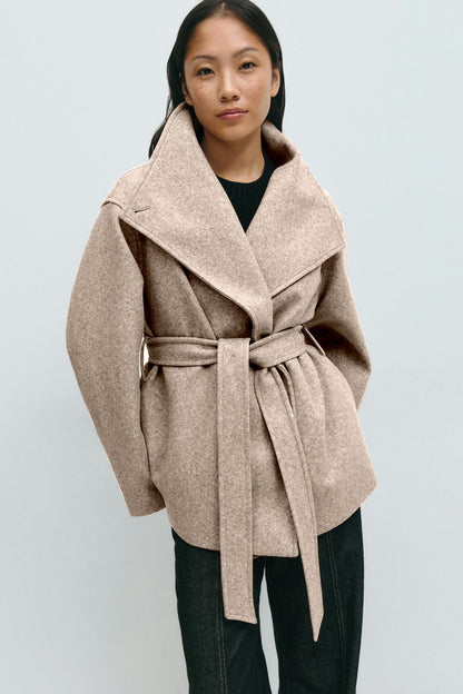 Women's Wool Blend Wrap Coat Belted Thick Midi