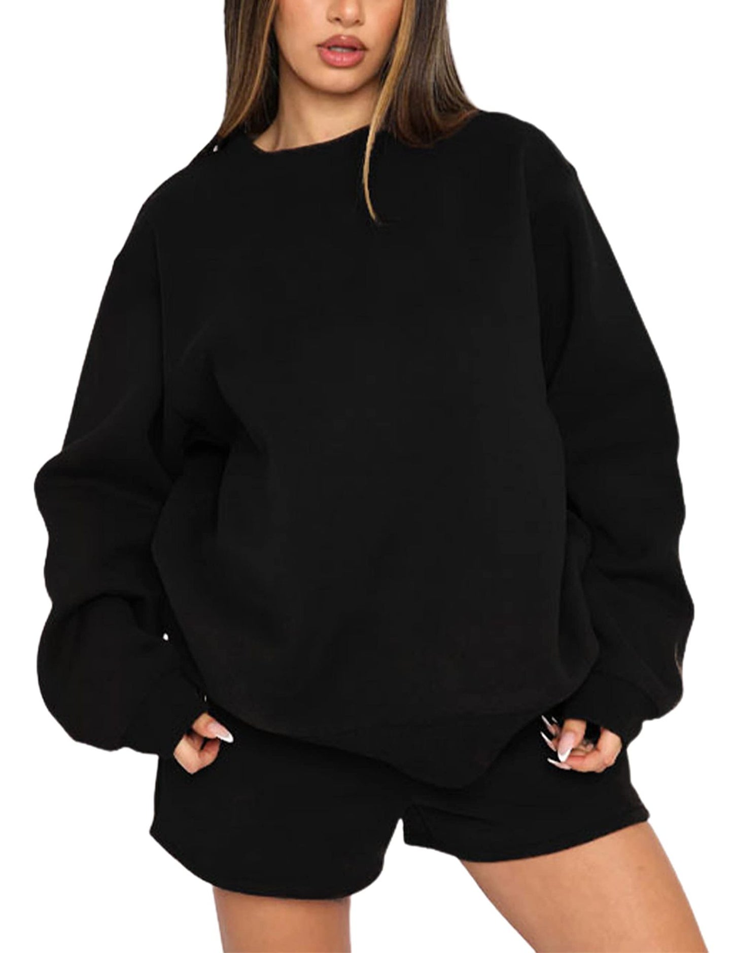Women's Crew Neck Sweatshirt & Shorts Matching Set