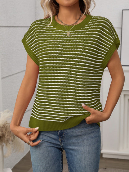 Crew Neck Striped Knit Sweater