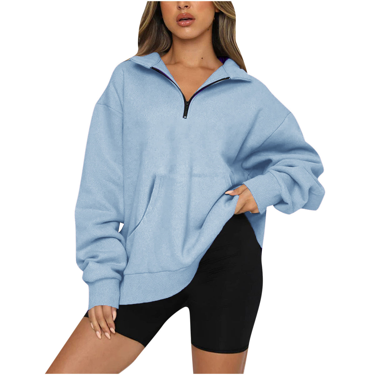 Oversized Half Zip Fleece Pullover Sweatshirt with Pocket