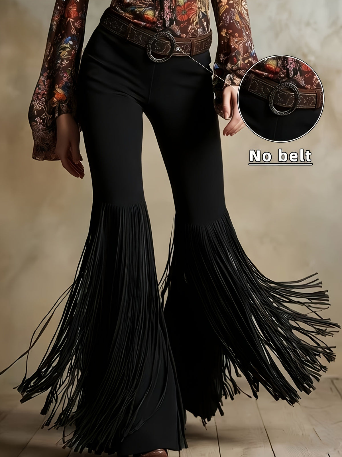 Women's Faux Suede Fringe Western Flare Pants