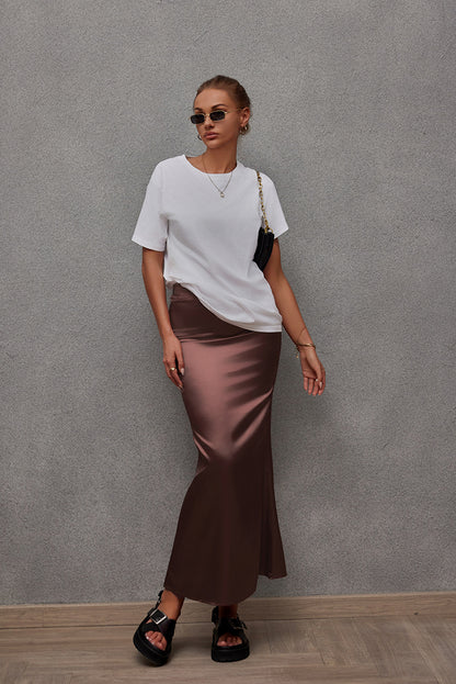 Women's Satin Bodycon Midi Skirt Mermaid Hem