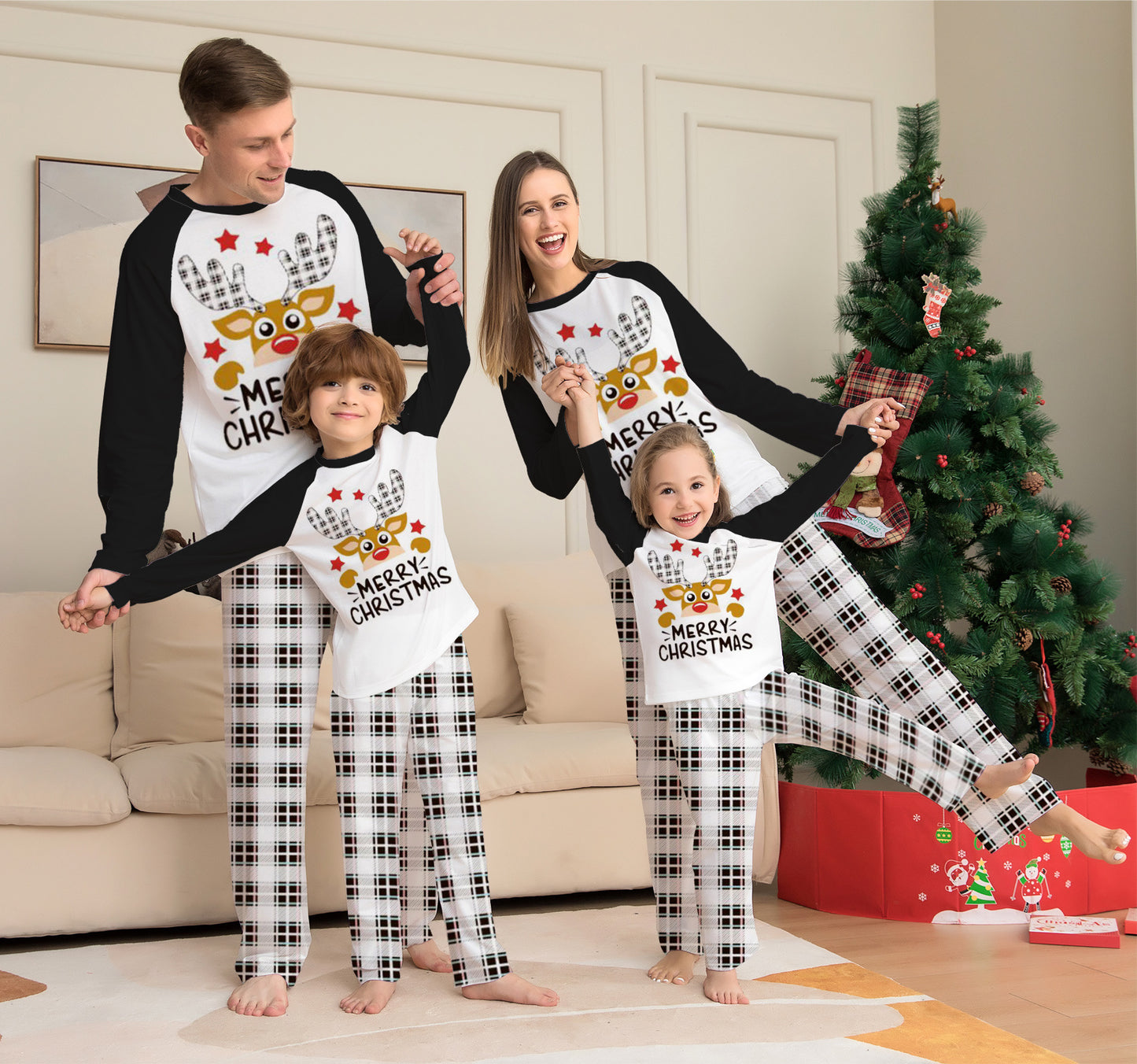 Deer Letter Plaid Parent-child Outfit Printed Loungewear Christmas Pajamas